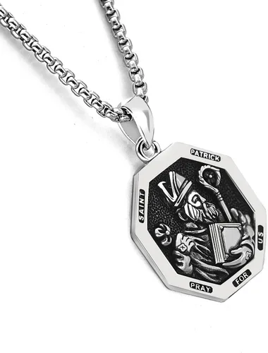 Vista 2 de DOTBJ Collar con colgante de cruz de San MiguelSan CristófaloSan BenitoSan PatricioJesús Amuleto de joyería para hombres y mujeres con cadena Rolo