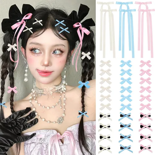 Vista 11 de Mini lazos para el cabello para mujeres y niñas, lindos clips para el cabello pequeños tipo cocodrilo de cola larga, accesorios de cinta