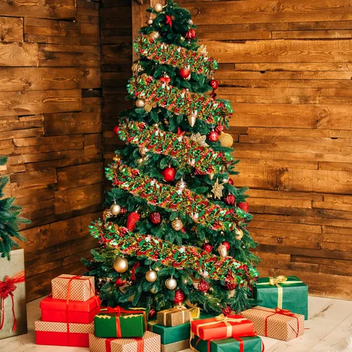 Vista 4 de Guirnalda de oropel de Navidad de 50 pies, guirnalda gruesa de oropel, decoraciones de árbol de Navidad, guirnalda de oropel metálica y girada