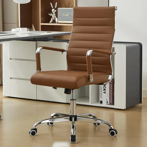 Vista 13 de Silla de escritorio de oficina de cuero, sillas de sala de conferencias con ruedas, sillas ejecutivas modernas para invitados con brazos (negro)