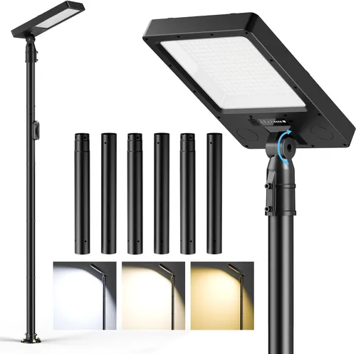 Vista 9 de Luces solares de calle para exteriores de 102 pulgadas con poste y control remoto, portátil, IP65, impermeable, luz solar de poste de inundación