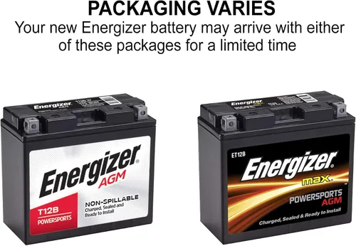 Vista 3 de Energizer T12B AGM Batería de motocicleta 12V, 175 Amperios de arranque en frío y 10 Ahr, reemplaza: YTZ12B, YT12B-BS y otras, Negra