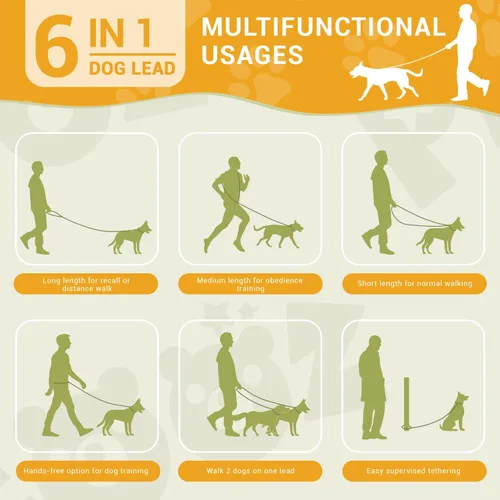 Vista 2 de Correa de perro manos libres, correa de cintura resistente para pasear perros y correr, ajustable, multifunción, 9.8 pies de largo, sin tirones