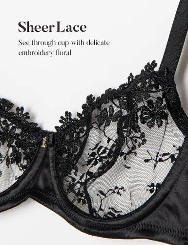 Vista 5 de Wingslove Sujetador de encaje sexy para mujer, con malla transparente, sin forro, bordado