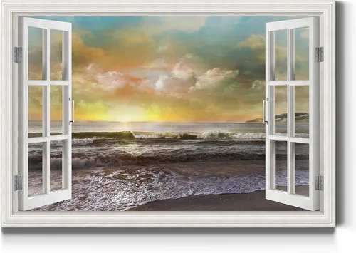 Vista 13 de Renditions Gallery Lienzo decorativo para pared, vista de barco viejo atracado en la playa de arena blanca, obra de arte para colgar en la pared