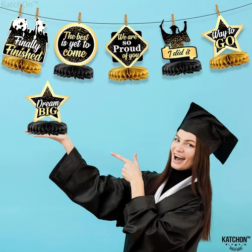 Vista 7 de KatchOn, Centros de mesa de graduación negros y dorados para mesas 2026 – Paquete de 9 Centros de mesa de graduación dorados 2026