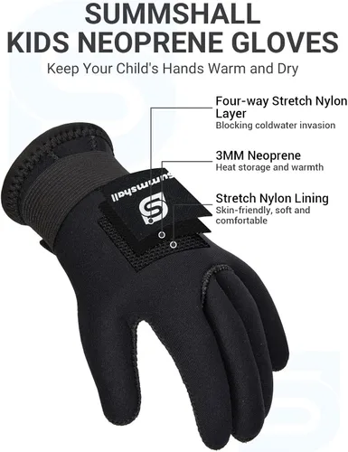 Vista 2 de Guantes de neopreno para niños de 0.118 pulgadas, guantes térmicos antideslizantes para natación, UV50+, mantienen el calor para bucear, kayak