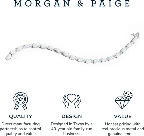 Vista 5 de MORGAN & PAIGE Pulsera de tenis para mujer, diamantes y piedras preciosas ovaladas, colores de piedra natal, plata de ley 925 pura con cierre seguro