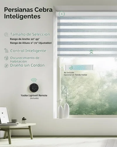 Vista 2 de Yoolax Persianas motorizadas con control remoto, persianas eléctricas de cebra para ventanas de interior, oscurecimiento de habitación inteligentes