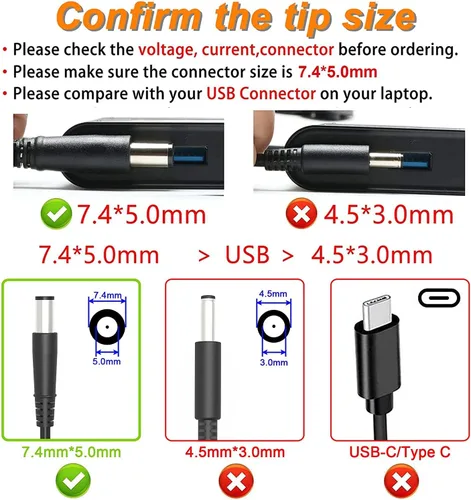 Vista 3 de Cargador adaptador de CA para laptop HP Envy serie m4, dv7-7278ca, m4-1015dx; HP Envy m6-1100er, m6-1100ex, m6-1101ek; HP Envy m6 Series, m4-1115dx