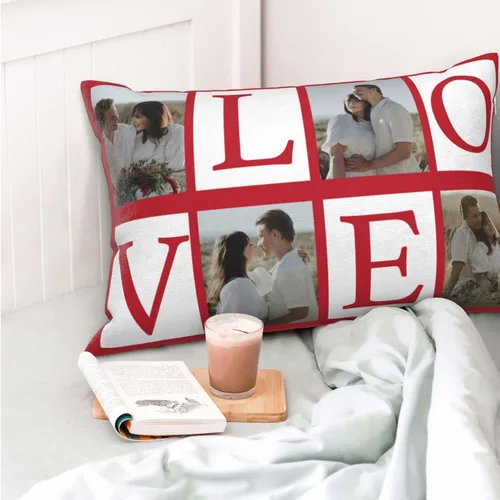 Vista 6 de Fundas de almohada de algodón personalizadas con collages de fotos de 12 x 20 pulgadas, fundas protectoras de almohada personalizadas con cremallera