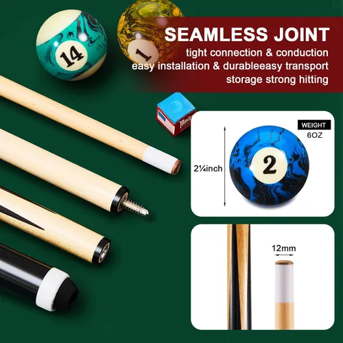 Vista 3 de Outus 71 piezas de accesorios para mesa de billar, accesorios de billar, bolas de billar con soporte de bola triangular, tizas para tacos, punta