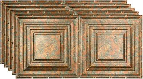 Vista 26 de FASÄDE Panel de techo decorativo de vinilo decorativo de 2 x 4 pies de estilo tradicional / patrón 3 en aluminio cepillado (paquete de 5)