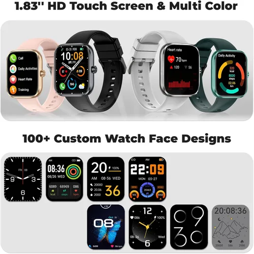 Vista 8 de Reloj inteligente para hombres y mujeres, reloj de fitness con pantalla táctil HD de 1.83 pulgadas con notificaciones Bluetooth de llamadas