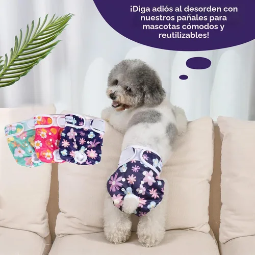 Vista 7 de Pet Soft Pañales Lavables para Hembras (Paquete de 3) Pañales para Perras, Pañales Cómodos Reutilizables para Perras en Período de Celo (Bloom, XS)