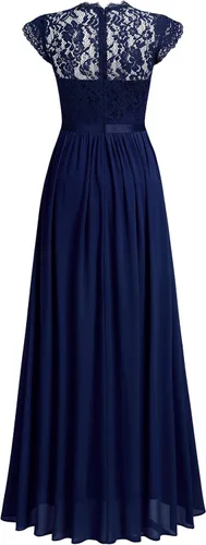 Vista 6 de Miusol Vestido de encaje floral formal para mujer, de manga corta, para fiesta de noche, largo Azul marino