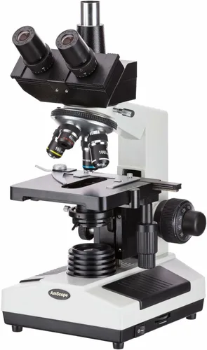 Vista 9 de AmScope Microscopio trinocular compuesto profesional digital T390B-3M, aumento 40X-2000X, oculares WF10x y WF20x, campo brillante, iluminación