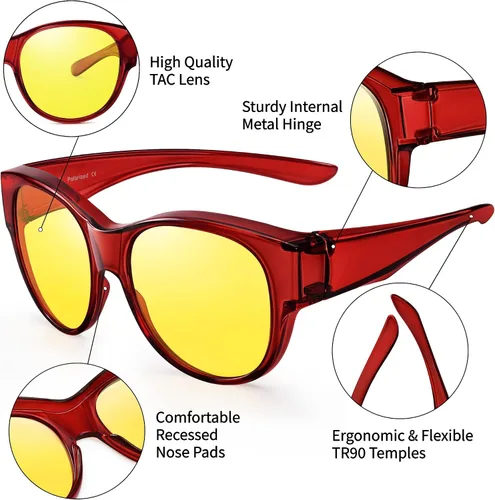 Vista 5 de URUMQI Gafas de sol para mujer gafas de sol redondas de moda gafas de sol polarizadas UV400 marco grande