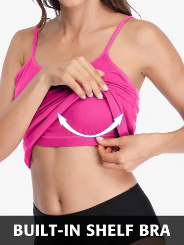 Vista 103 de Camisa Attraco de algodón, con tirantes estilo espagueti, con brasier incorporado, 2 paquetes, para mujer