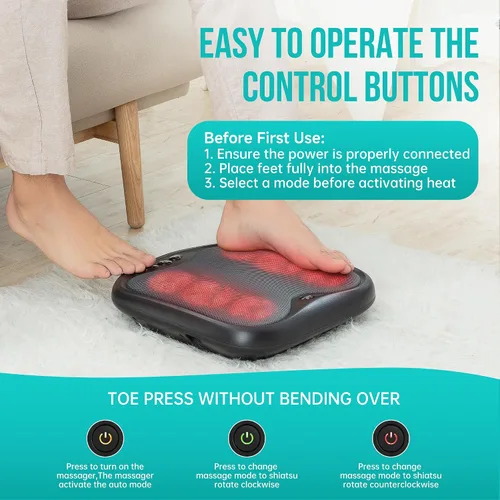 Vista 3 de Snailax Shiatsu masajeador de pies con calor, funda lavable, masajeador de amasado para pies y espalda, calentador de pies eléctrico, máquina