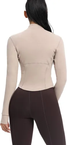 Vista 92 de AVGO Chaquetas de entrenamiento recortadas para mujer, con cremallera, ajustadas, atléticas, con agujeros para el pulgar