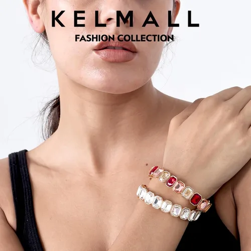 Vista 6 de KELMALL Trendy Crystal Exquisite Small Square Stretch Bracelet for Women, Party Proms Vibant Bling Rhinestone Elastic Bangle- Multi