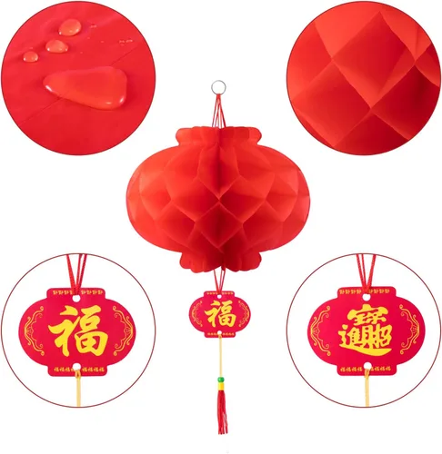 Vista 5 de Favide 20 linternas chinas de papel rojo de 10 pulgadas para decoración de Año Nuevo, Festival de Primavera, boda y restaurante