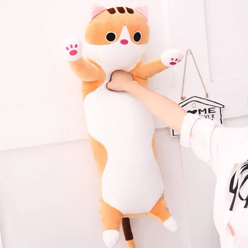 Vista 4 de Almohada larga de felpa de gato, suave, peluche, diseño de animales