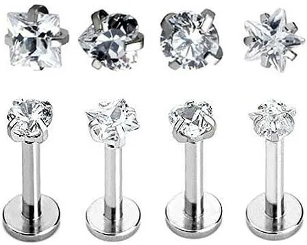 Vista 4 de CrazyPiercing. 4aretes con pasador de acero quirúrgico de calibre 16, con distintas formas.