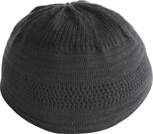 Vista 2 de Eid Special! Gorra Kufi de punto elástico de algodón negro liso, talla única, ajuste cómodo, Negro