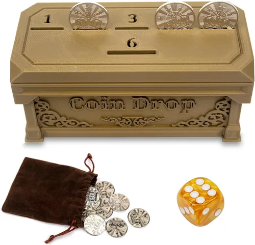 Vista 3 de Juego de centavo con 30 monedas de metal, 1 dado, juego de gota de monedas, un divertido juego de mesa clásico.