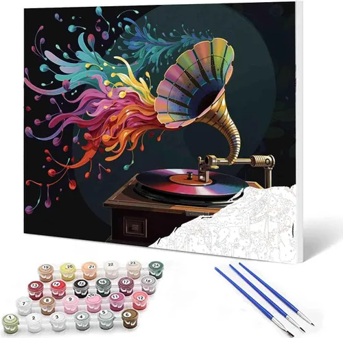 Vista 12 de Aihonmin Graffiti instrumental, paquete de 6 pinturas por números para adultos, kit de pintura musical por números, sobre lienzo para principiantes
