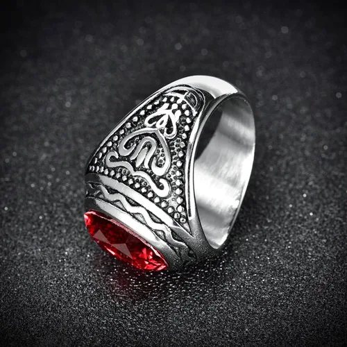 Vista 4 de Anillos masculinos modernos góticos retro de acero inoxidable grabados en color plateado joyería de fiesta de moda tamaño 8-12