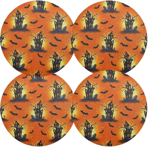 Vista 2 de Spooky Halloween Cartoon Printed Table Placemat, Washable Heat Resistant Placemats for Kitchen one sizex1
