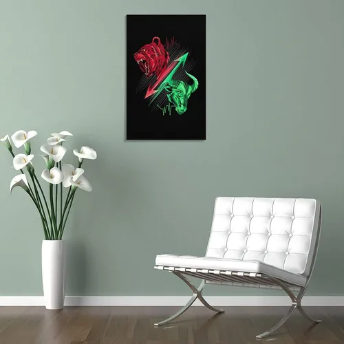 Vista 5 de Usoway Oso contra toro Mercado de Valores Trading Arte de pared Lienzo Pintura Dormitorio Decoración del Hogar Imágenes Obras de Arte Carteles