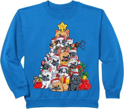 Vista 6 de Sudadera con diseño de bulldog francés con árbol de Navidad y Papá Noel para niños, Negro