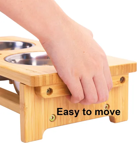 Vista 3 de HTB Cuencos elevados para perros, soporte elevado para perros con 2 cuencos de acero inoxidable, cuencos elevados para perros grandes, medianos