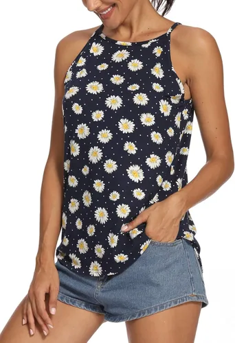 Vista 3 de LouKeith - Camisetas sin mangas para mujer, estilo casual, con estampado fluido, sin mangas, de algodón, suave, para verano, blusas