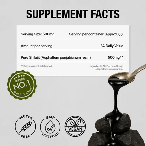 Vista 2 de Kapiva Resina de Shilajit 100% Pura del Himalaya (30gm), Alta Potencia para Hombres y Mujeres 120 Porciones de 250mg Más de 80 Oligoelementos