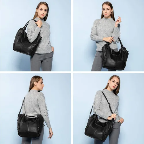 Vista 2 de Bolso hobo de portación oculta para mujer de piel sintética con bandolera, bolso de hombro grande con funda desmontable Negro