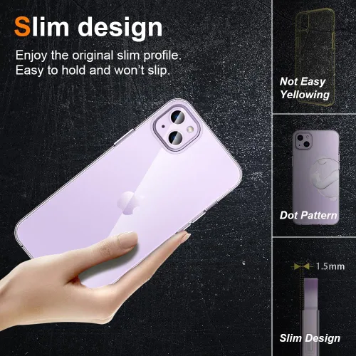 Vista 3 de Funda transparente para iPhone 14 Plus. Fundas protectoras de silicona TPU de plástico transparente para iPhone 14 Plus [agarre delgado y cómodo]