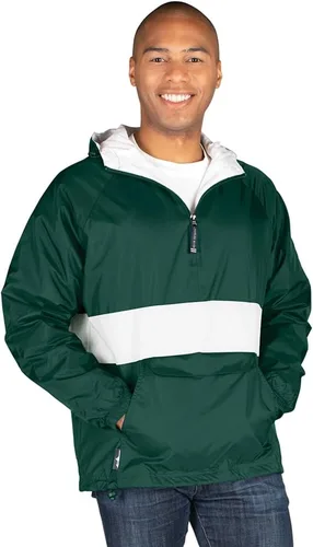 Vista 9 de Charles River Apparel Jersey clásico a rayas unisex, cortavientos resistente al agua para hombres y mujeres Negro