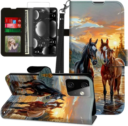 Vista 104 de Funda para Motorola Edge 2022 con protector de pantalla, soporte y tarjetero y correa para la muñeca, funda magnética para Moto Edge 2022 5G UW Lobo