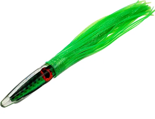Vista 4 de Lobo Lures #32 Demon Green Machine Tuna Bullet 12" Trolling Lure Double Skirted UV Refractive Technology