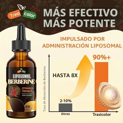 Vista 2 de Suplemento de berberina liposomal, 3000 mg Gotas de complejo de berberina, 2.0 fl oz Berberina HCl con canela de Ceilán, melón amargo, cúrcuma