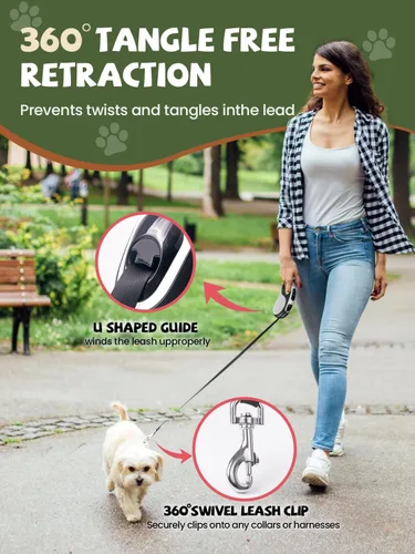 Vista 6 de Correa retráctil para perro con luz LED, correa recargable de 16 pies para perros pequeños y medianos de hasta 66 libras, 360° sin enredos, control