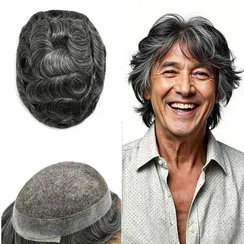 Vista 47 de Mens Toupee Hair Piece Real Cabello humano suave francés Encaje Toupee para hombres Sistema de reemplazo de cabello Hombres Hairpieces Hombres
