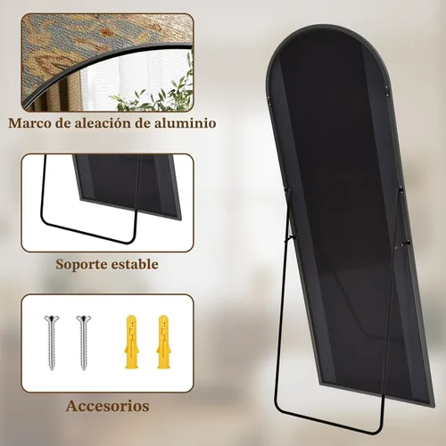Vista 4 de Espejo de Cuerpo Entero 56"x21" - Espejo de Cuerpo Arqueado de Pie con Marco de Aluminio, Inclinado/Colgante para Dormitorio Vestidor Sala de Estar