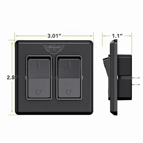 Vista 2 de Interruptor de doble SPST moderno con tapa, 12 voltios, para RV, remolque, caravana, con etiqueta adhesiva (negro)