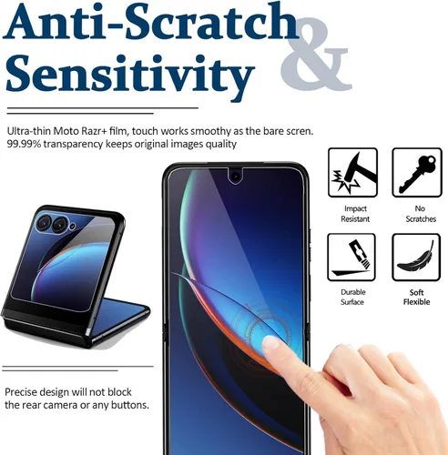 Vista 6 de Miimall - Protector de pantalla transparente HD para Motorola Razr+, 2 + 2 unidades, 2 unidades, parte delantera + interior, sin burbujas, cobertura